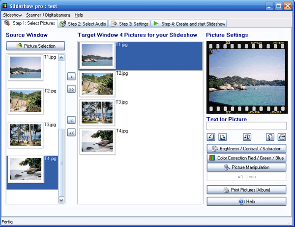 Create amazing Slideshows for PC, DVD, TV or the Web in only 4 Steps with Slideshow XL. Live up your Pictures with a few Clicks and you can arrange your professional Slideshow with over 170 amazing Effects.