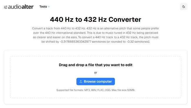 Audioalter 440 Hz to 432 Hz audio converter
